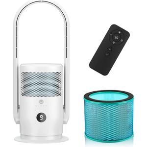 ULTTY Bladeless Tower Fan with Air Purifier, 90 Oscillating Bladeless Fan with Remote, Touch, 8H Timer, Floor Fans for Bedroom Whole Room Home Office R021, White (Medium)