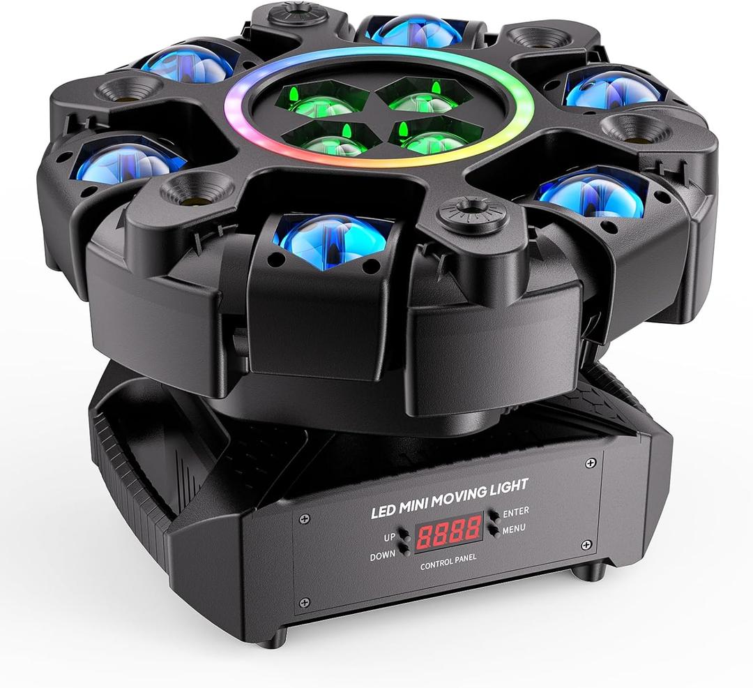 Moving Head DJ Stage Light 6-Arm RGBW with 4 Honeycomb Beams, 90 Swing 540 Rotate, White/Warm Strobe, Red/Green Starry Sky, Colorful Aperture Effects, Auto/DMX512 Control for Party Club Wedding (Black)