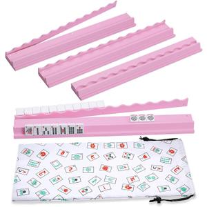 Mahjong Racks with Pushers, Pink Wooden American Mahjong Tile Pushers and Racks Set of 4, Mahjong Accessories (19.68 Inches), 19.68" L x 2.55" W x 1.06" H