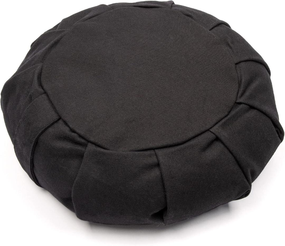 Myga Zafu Yoga Meditation Cushion with Washable Cover - Floor Cushion Pillow with Natural Buckwheat Filling - Soft Round Cotton Design for Meditating or Pranayama Exercises (Black)