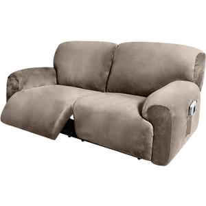 ULTICOR Extra Wide 75" - 90", Reclining 2 Seater Sofa, Extra Wide Reclining Love Seat Slipcover, 6-Piece Velvet Stretch, Reclining Sofa Covers, Thick, Soft, Washable (Taupe)