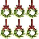 Yilloog 6 Pcs Christmas Kitchen Cabinet Wreaths Decorative Boxwood Wreaths with Ribbon Artificial Greenery Farmhouse for Decorating Front Door Window Party(Red Black Plaid with Linen)