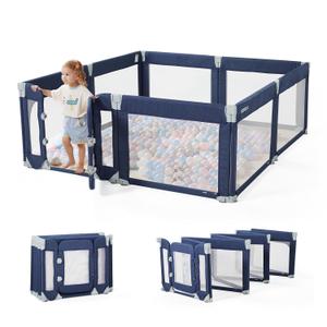 Cosola Large Baby Playpen for Babies and Toddlers, 79 x 71 Inch Foldable Play Yard with Breathable Mesh, Zipper Door, Anti-Fall Design, Indoor & Outdoor Baby Fence for Twins,Blue