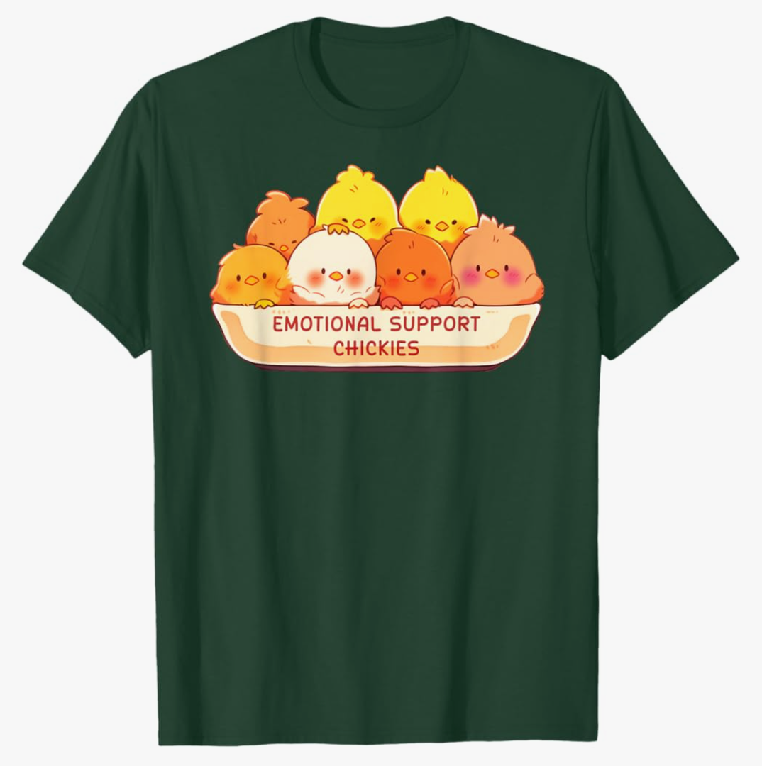 Emotional Support Chickies Cute Kawaii Fruit Cup T-Shirt, Green, Small