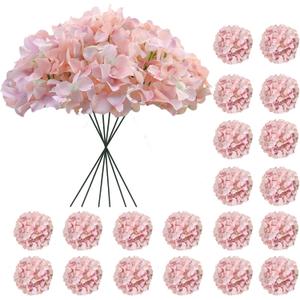 20 Pcs Pink Hydrangea Artificial Flowers Bulk, Faux Hydrangea Flowers Heads, Artificial Fake Silk Hydrangea Flowers with Stems, Pink Flowers Artificial for Decoration Wedding Dcor