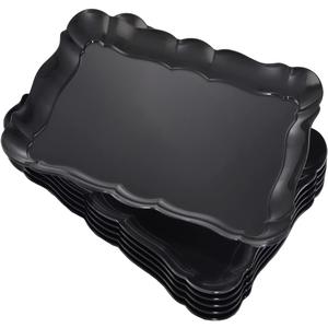 BBG 6 Pack Black Plastic Serving Trays, 15" x 10" Party Platters and Trays, Rectangle Black Plastic Serving Trays, Dishwasher Safe Reusable Platters Set, Plastic Trays for Party