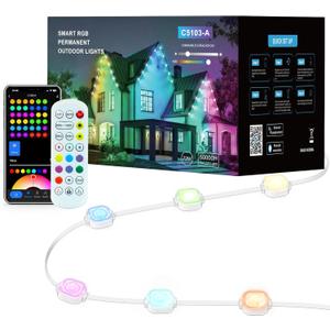 Permanent Outdoor Lights 100ft with 111 Lighting Scenes, 105 Optimal Light Angle, for Halloween Christmas, Compatible with Alexa, Google Assistant, IP67 Waterproof, Smart RGB Outdoor Lights 72 LEDs