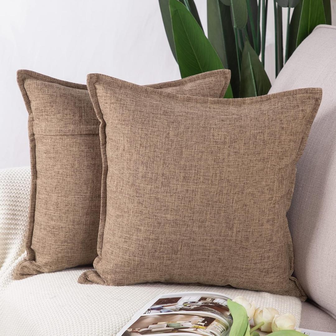 MADIZZ Set of 2 Linen Throw Pillow Covers 20x20 Inch Light Brown Soft Decorative Cushion Cover for Sofa Bedroom Pillow Shell