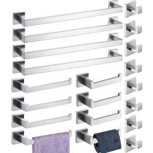 Bathroom Hardware Set 20 Piece Brush Nickel Bathroom Accessories Set SUS304 Towel Bar Set Includes 4 Towel Bar 24 Inch+4 Towel Holder+4 Toilet Paper Holder+8 Towel Hooks (20, Brushed Nickel, 24 Inch)