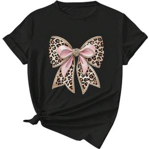 SweatyRocks Women's Short Sleeve Bow Graphic T Shirts Summer Casual Crewneck Tees (Medium, Black)