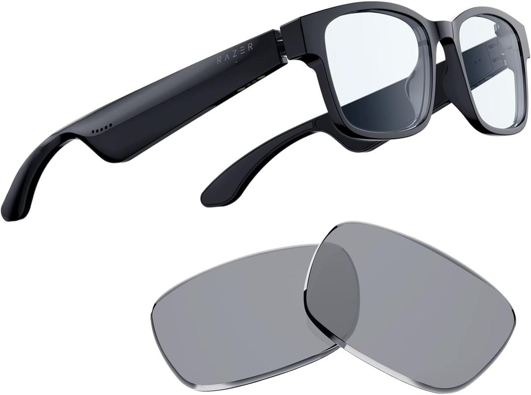 Razer Anzu Smart Glasses: Blue Light Filtering & Polarized Sunglass Lenses - Low Latency Audio - Built-in Mic & Speakers - Touch & Voice Assistant Compatible - 5hrs Battery - Rectangle/Small