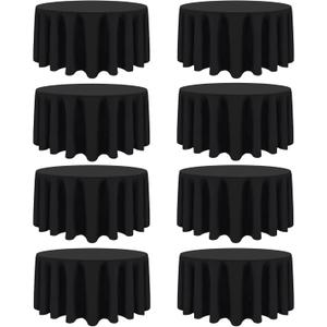 8 Packs 108 Inch Black Round Tablecloth in Diameter, Washable Polyester Fabric Tablecloths, Wrinkle Resistant Table Cloth for Wedding Party Banquet Dining