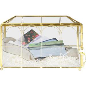 HighFree Glass Wedding Card Box with Lock, Gold Clear Card Box, Decorative Gift Card Box for Baby Shower, Birthday Party, Bridal Shower (With Arch, Large)