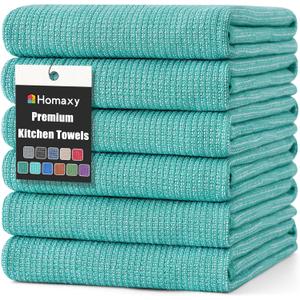 Homaxy Premium Kitchen Towels(18x 28, 6 Pack), Large Cotton Kitchen Hand Towels, Flat and Terry Dish Towels, 380 GSM Highly Absorbent Tea Towel Set with Hanging Loop, Teal