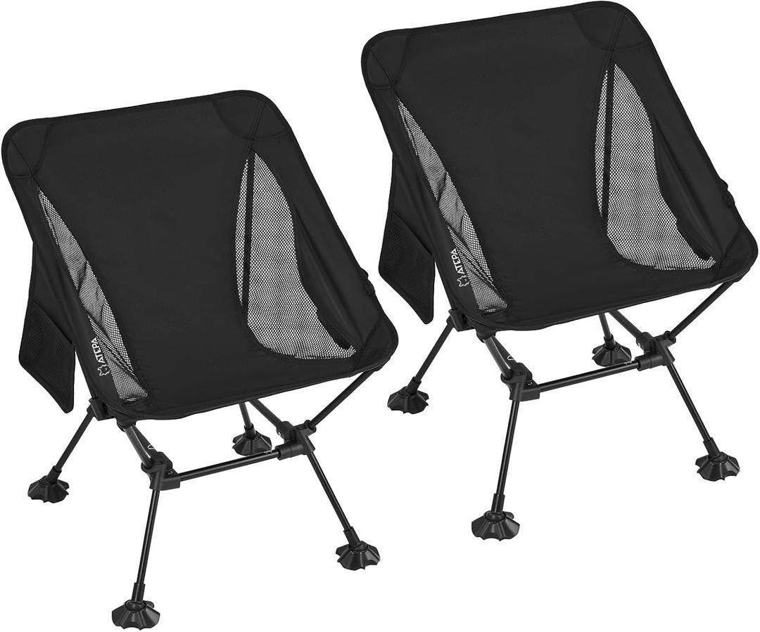 ATEPA Backpacking Chair, Ultralight Folding Portable Small Camping Chairs for Adults Compact Foldable Beach Seat with Anti-Sinking Feet & Aluminum Frame for Outdoor Hiking Travel Fishing, 2 Pack Black ATEPA Backpacking Chair, Ultralight Folding Portable Small Camping Chairs for Adults Compact Foldable Beach Seat with Anti-Sinking Feet & Aluminum Frame for Outdoor Hiking Travel Fishing, 2 Pack Black