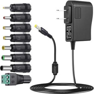SoulBay 12V 2A Power Supply Regulated 12 Volt DC Power Adapter with 8 Tips, DC12V 0-2000mA Charger Transformer Replacement, 8.2FT Cord