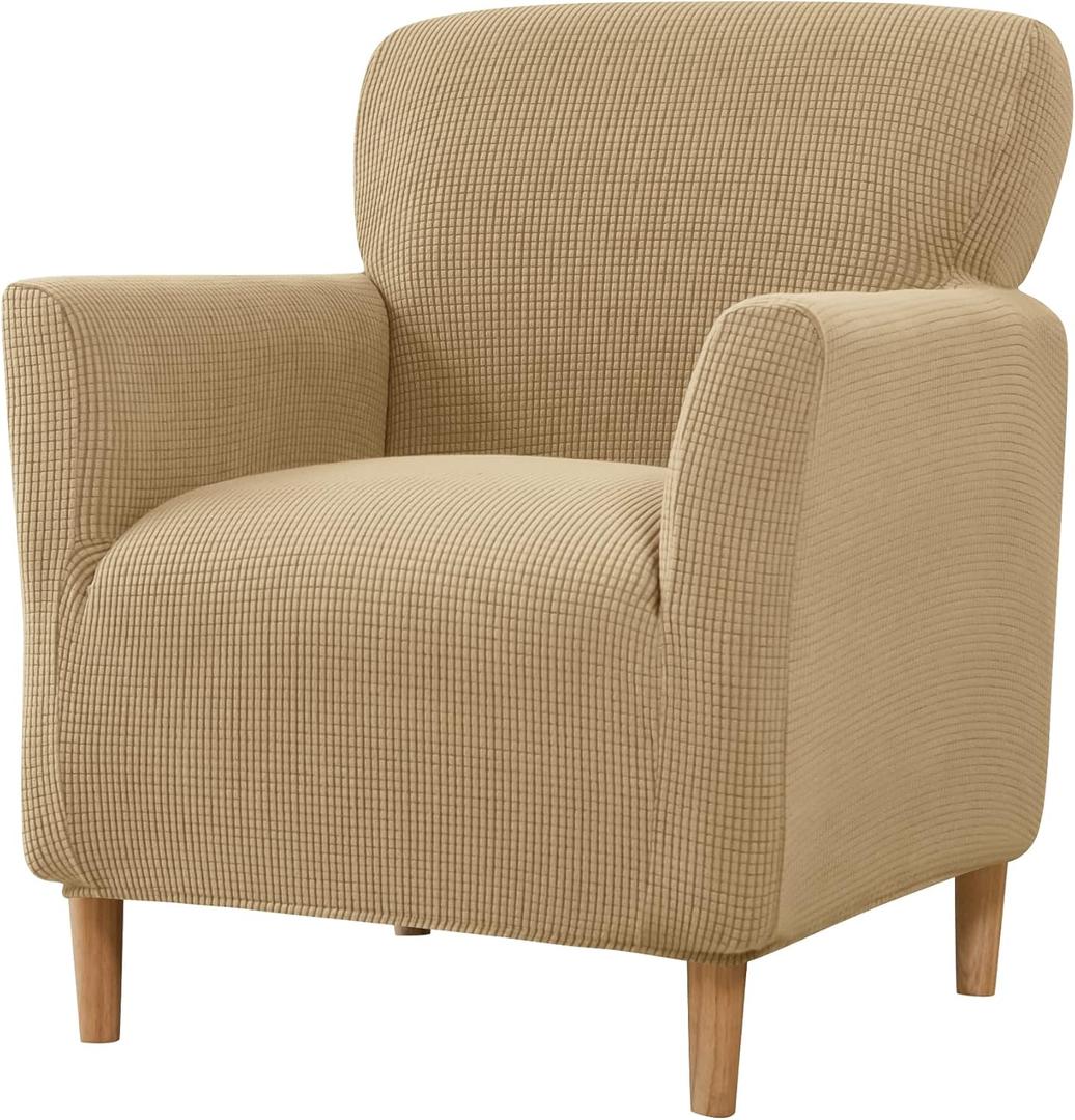 LiveGo Stretch Mid Century Modern Armchair Slipcover 1-Piece Jacquard Accent Chair Covers with Arms Soft Waterproof Chair Slipcovers for Living Room Furniture Protector Office (Khaki)