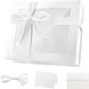 PACKQUEEN Extra Large White Valentine's Day Gift Box with Window, 16.3x14.2x5 Inches Clear Gift Box for Present Contains Ribbon, Card, Bridesmaid Proposal Box with Lid (Glossy White)