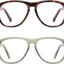 AMOMOMA Retro Aviator Reading Glasses for Women,Men,Men Blue Light Blocking Computer Readers Spring hinge AM6186 (Ac2.tortoise+c4.transparent Green)