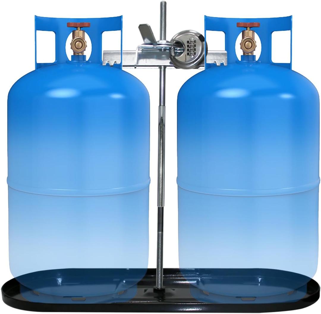 RV Dual Propane Tank Mounting Rack with Locking Device for 40lb,30lb and 20ld Tanksfor Camper and Travel Trailers with Different Connecting Pipes, (Black Lock)