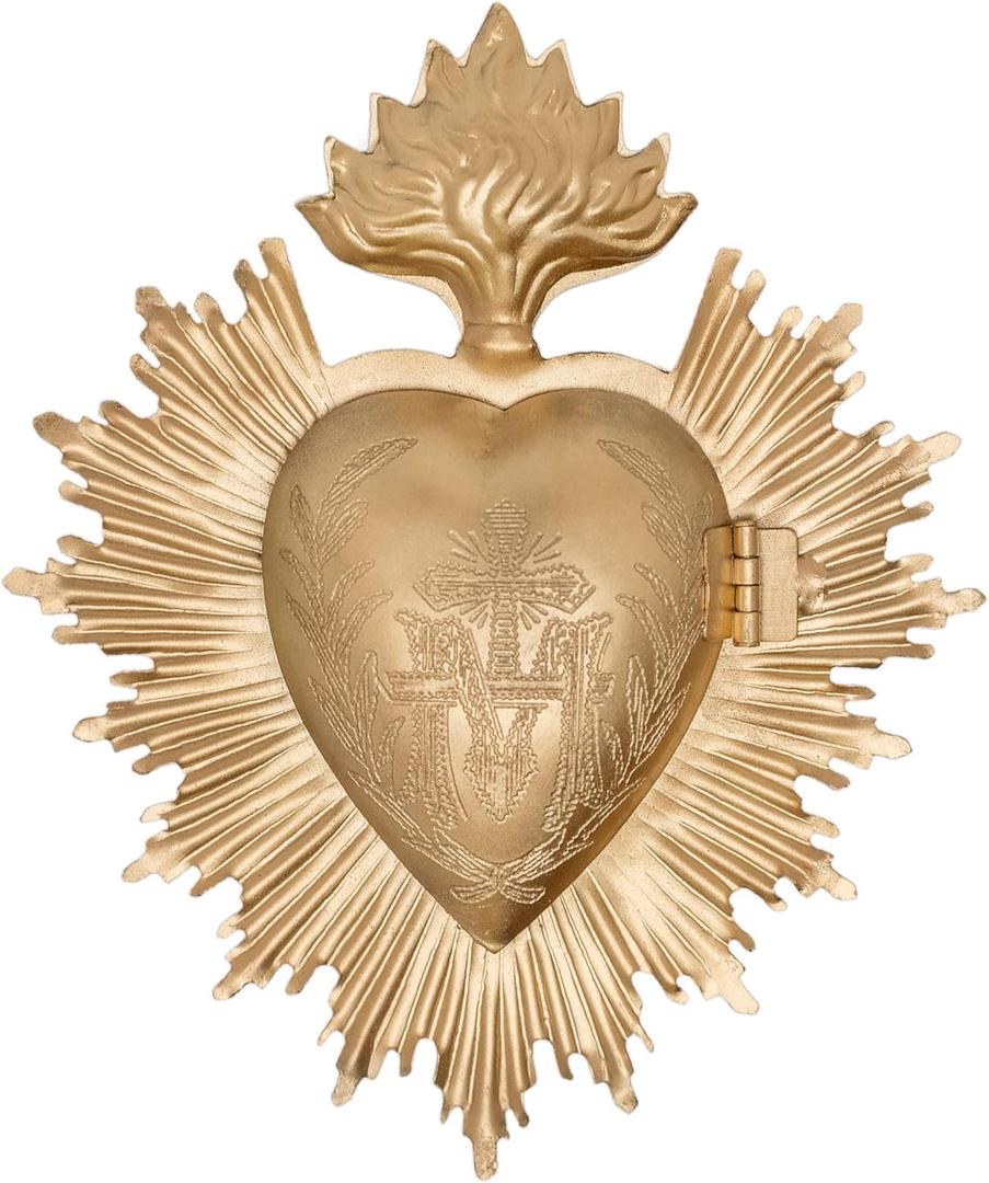 Sacred Heart, Metal Heart Milagro, Gold Heart Box, Ex Voto