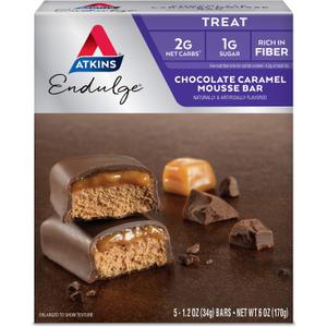 Atkins Endulge Chocolate Caramel Mousse Bar, Dessert Favorite, 1g Sugar, High in Fiber, 5 Count