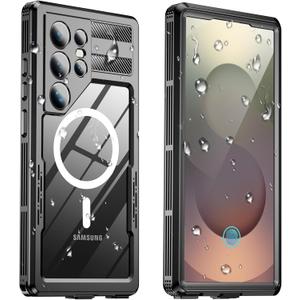 for Samsung Galaxy S25 Ultra Waterproof Case, [Fit for Magsafe] [IP68 Water Proof] [Built-in Screen Protector], Magnetic Heavy Duty Military Grade Rugged Phone Case for S 25 Ultra 6.9", Black