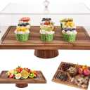 Large Cake Stand with Lid, 17 Rectangular Multi-Functional Cake Holder, Acacia Solid Wood 2-in-1 Dessert Table Display Set, Charcuterie Board for Cheese ,Fruit Platter, Acrylic Cake Dome Cover