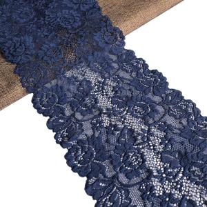 Lace Realm, Olive 6 inches Wide Stretchy with Floral Pattern for Bridal Wedding Decorations , Sewing DIY Making and Crafts- 5 Yards 7227 Navy