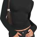 YOGINGO Women's Mock Turtle Neck Long Sleeve T-Shirt (Large, Black)