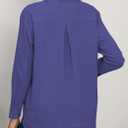 Diosun Womens Button Down Shirts Long Sleeve Cotton Stylish Gauze Tops Casual Loose Fit Blouses with Pocket (Blue, XL)