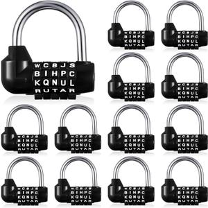 Shimeyao 12 Pcs Gym Locker Lock 5 Digit Combination Your Own Word Safety Padlock for Toolbox, Hasp Cabinet Storage, Black