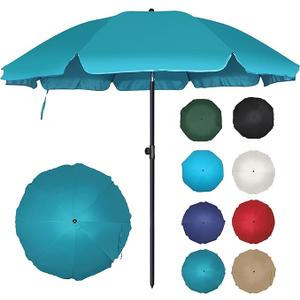 6.5ft Patio Umbrella with Push Button Tilt & Height Adjustable, UV50+ Sun Protection with Sturdy Fiberglass Ribs & Iron Pole, Market Umbrella for Outdoor Table Garden Backyard Beach