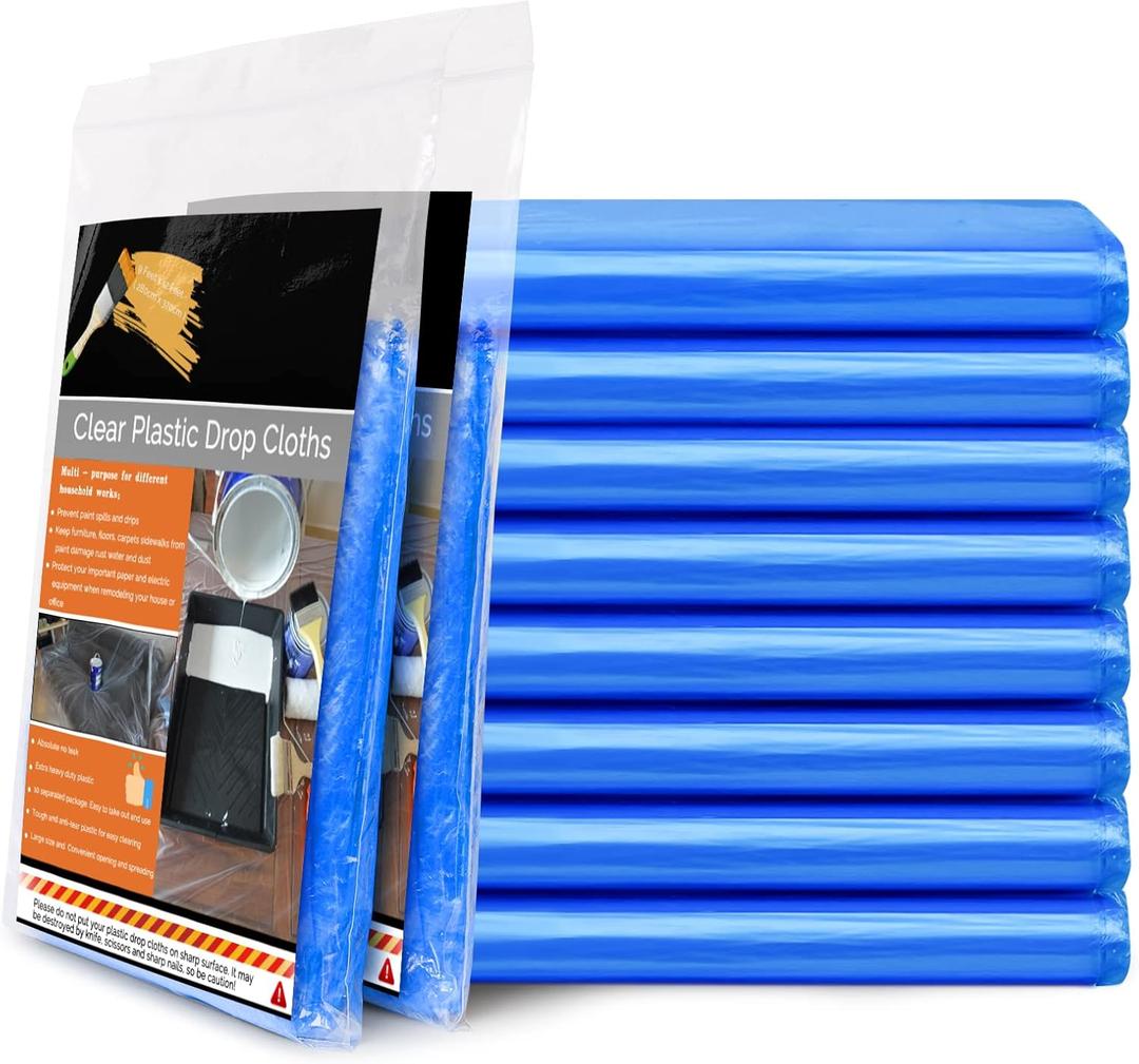10 Piece Blue Painter Plastic Drop Cloths Sheet,Waterproof Anti-dust Furniture Cover,9x12 Feet Disposable Tarp for Painting for Couch Cover and Furniture Cover