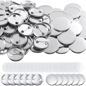 600 Pieces Blank Button Making Supplies Round Badge Parts Metal Pin Button Kit for Badge Make Machine, Including Metal Shells Back Cover and Clear Film(1.46 Inches)