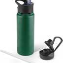 24 oz Insulated Water Bottle with Straw Lid & Wide Mouth Lids, Stainless Steel Sports Water Bottles, Double Walled Vacuum, Leak Proof, Dark Green