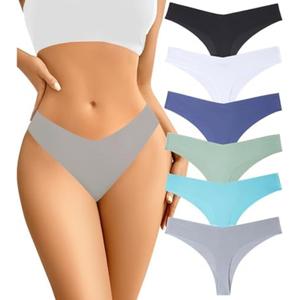 Acvvtis Seamless Thongs For Women No Show Underwear Women Pack Breathable Panties for Women Colorful 6 thongs Blue L