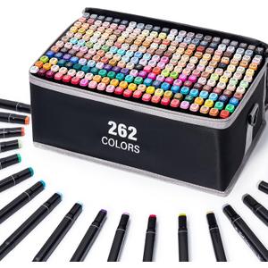 262 Colors Markers - Dual Tip Permanent Art Markers Set for Coloring Drawing Painting, Fine and Chisel Tip Based Pens with Carrying Case for Adult Artists