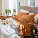 MooMee Bedding Sheet Set 100% Washed Cotton Linen Like Textured Breathable Durable Soft Comfy (Solid Burnt Orange, Queen)