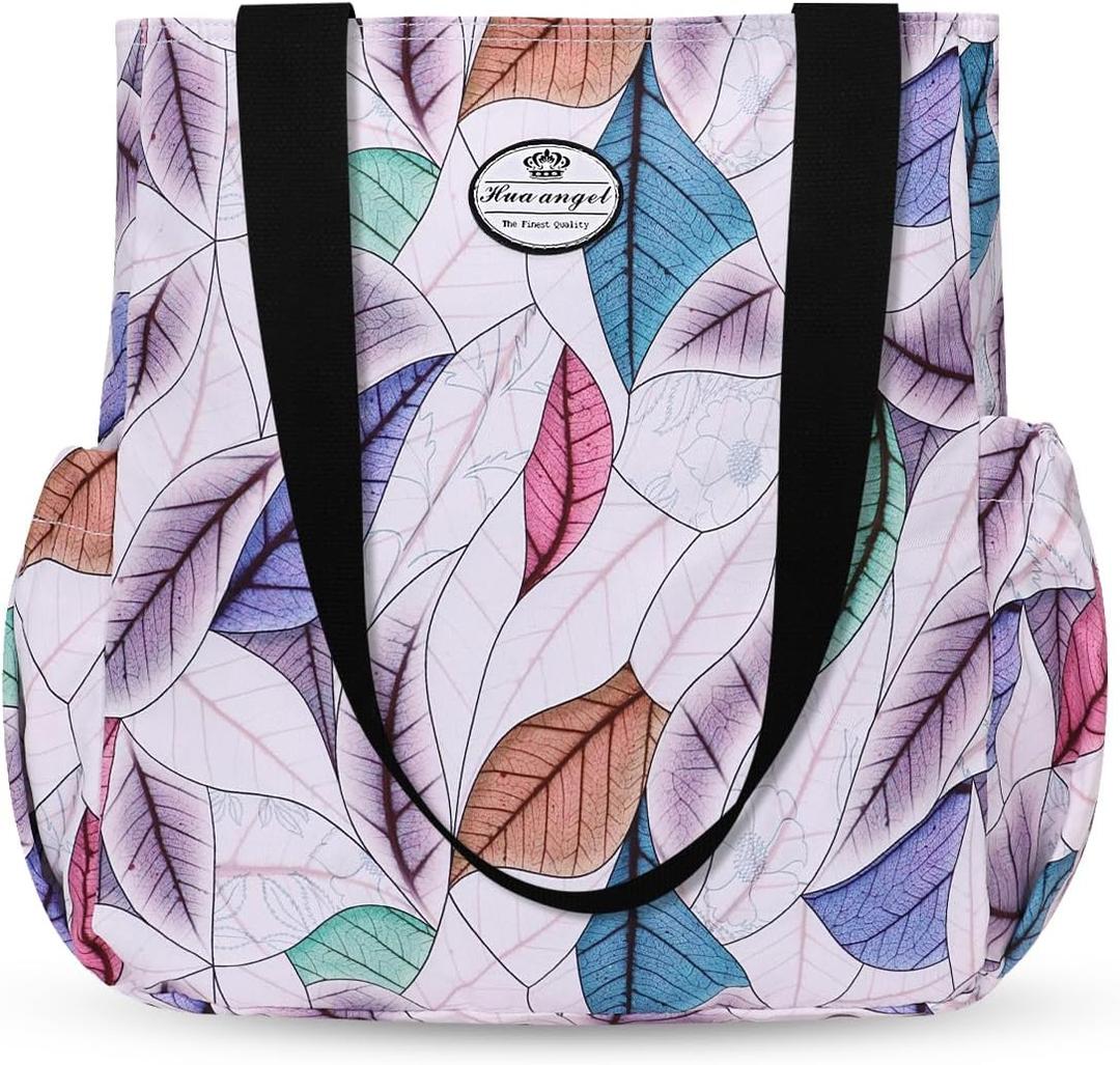 HUA ANGEL Floral Tote Bag - Casual Shoulder Bag Daily Tote Bag with Zipper Gym Travel Shopping Work Handbag for Women (One Size, Y-tree Leaf)