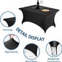 4FT Black Table Cloth - 2 Pack, Fitted Stretch Rectangle Spandex Tablecloth, Washable Table Cover for Party, Dining, Wedding, Banquet and Festival(Black, 30" x 48")