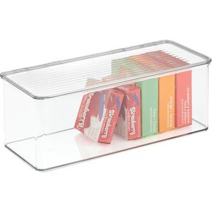 iDesign Plastic Stackable Hinged-Lid Storage Box for Kitchen, Bathroom, or Office - Clear