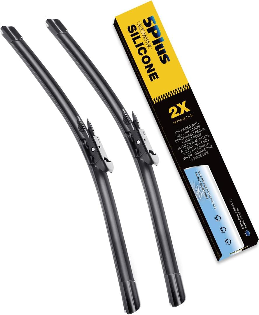 5 PLUS Silicone 22 Inch Wiper Blades 2 Pack Replacement For CHEVY Silverado 2013-2008 Tahoe 2013-2007/GMC Sierra Yukon 2013-2008, Automotive Replacement Windshield Wipers With Water Repellent (22"+22")