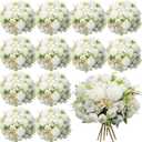 Tigeen 12 Pcs Peonies Artificial Flowers Faux Roses Silk Flowers Hydrangea Artificial Bouquet for Wedding Table Centerpiece Floral Vase Home Office Bridal Decor (Pure White)