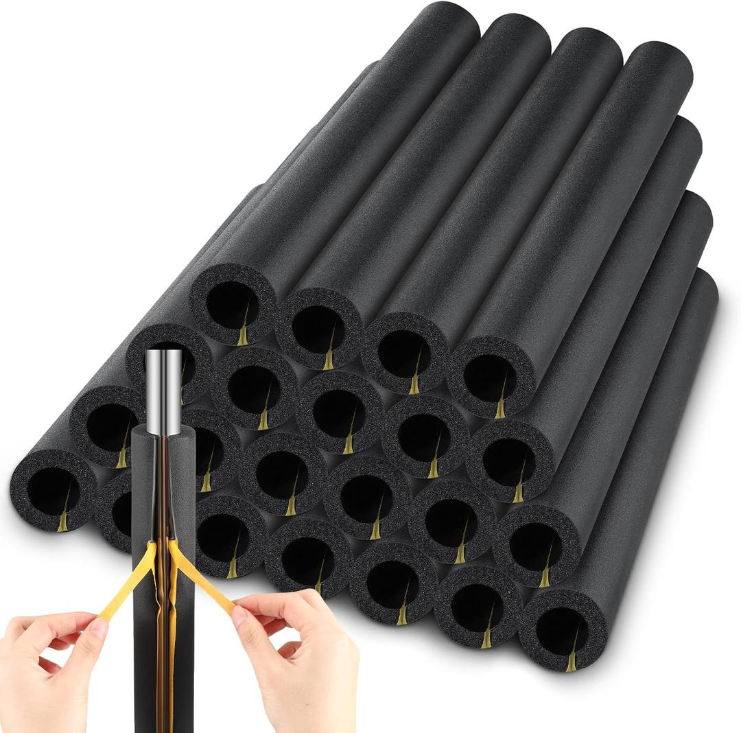 24 Pcs Pipe Insulation Foam Tube for 3/4 Inch Water Pipe, Pre Slit Self Adhesive Foam tubing Covers Plumbing Insulation for Outdoor Indoor Water Pipeline