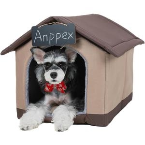 ANPPEX Cozy Dog House Indoor,L Size Indoor Dog House for Small and Medium Dogs,Covered Dog Bed with Cushion,Brown