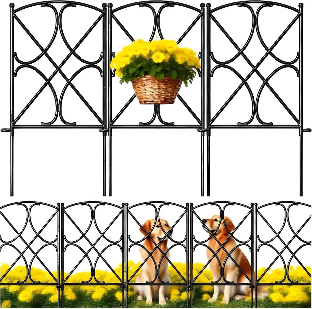 AMAGABELI GARDEN & HOME 10 Panels 24in(H)10ft(L) Decorative Garden Fences and Borders for Dogs Rustproof Metal No Dig Fence Panels Garden Edging Border for Animal Barrier Flower Beds Yard Patio