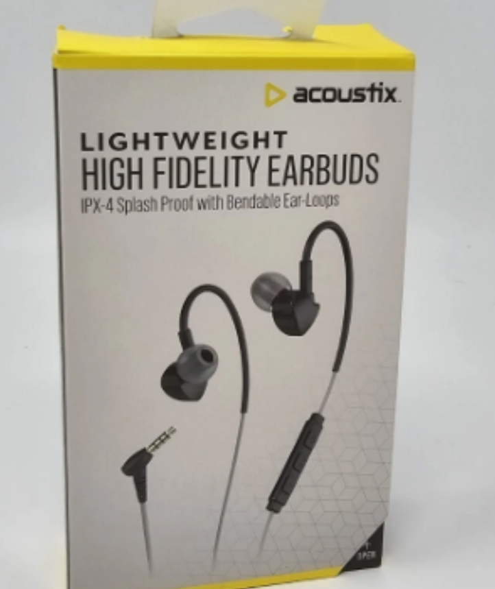 Acoustix High Fidelity Earbuds Lightweight Wired Headphones Mic IPX4 Splashproof
