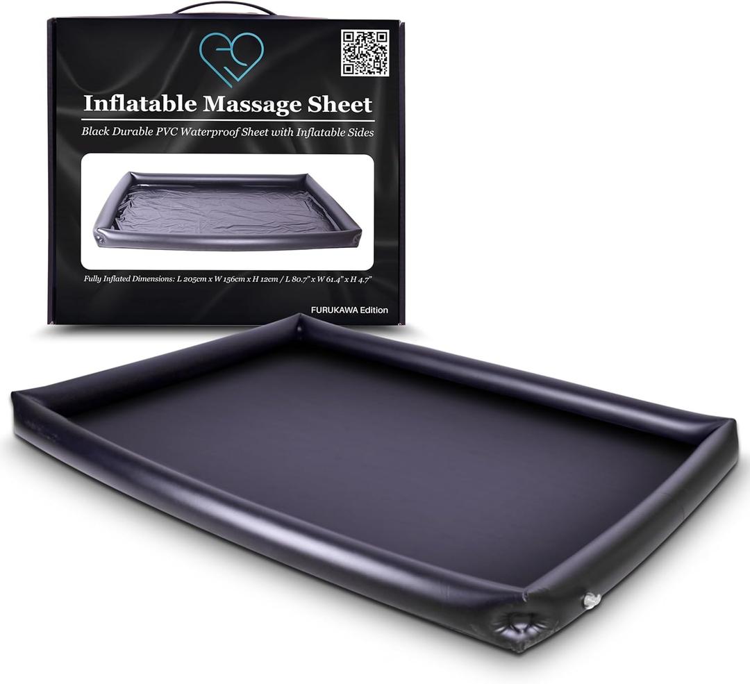 Inflatable Massage Sheet | Black Durable PVC Waterproof Sheet with Inflatable Sides | 80.7in x 61.4in x 4.7in | Nuru Massage Therapy Sheets