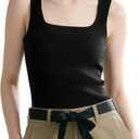 Women's Sleeveless Stretch Tank Top, Square Neck Fashion Basic Fitted Shirt for Casual Wear, Soft and Comfortable (Small, Black)